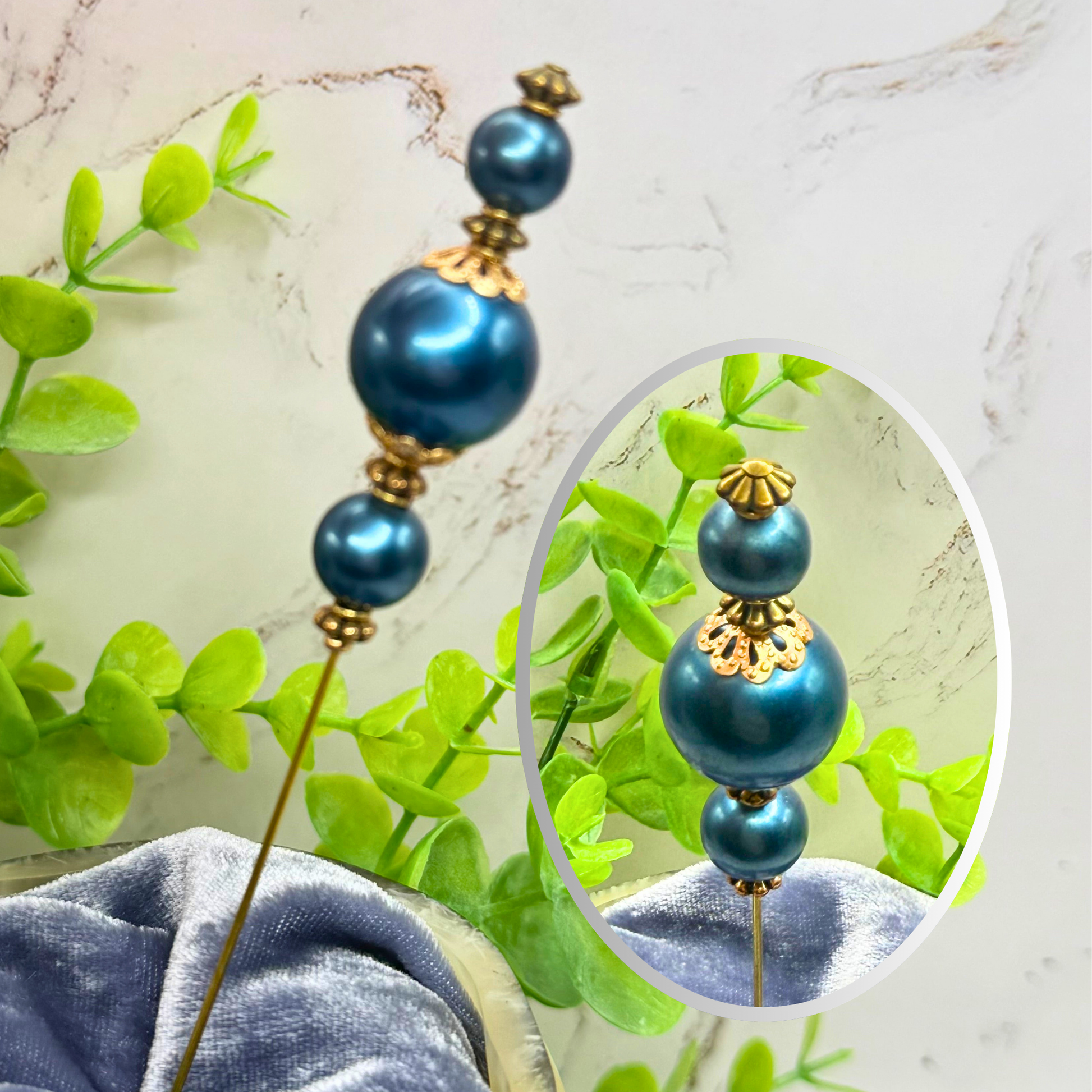 ✨ Handmade Vintage-Inspired Hatpin | Stick Pin | Hat Accessory | Sweater & Hijab Pin | Decorative Jewelry Gift for Her ✨

Dark Petrol Blue Faux Pearl Stacked Beads with Gold Tone Filigree Bead Accents Hatpin - 6 Inch