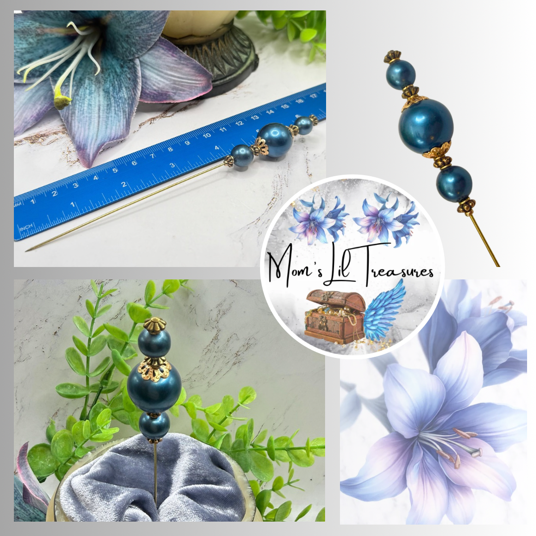 ✨ Handmade Vintage-Inspired Hatpin | Stick Pin | Hat Accessory | Sweater & Hijab Pin | Decorative Jewelry Gift for Her ✨

Dark Petrol Blue Faux Pearl Stacked Beads with Gold Tone Filigree Bead Accents Hatpin - 6 Inch