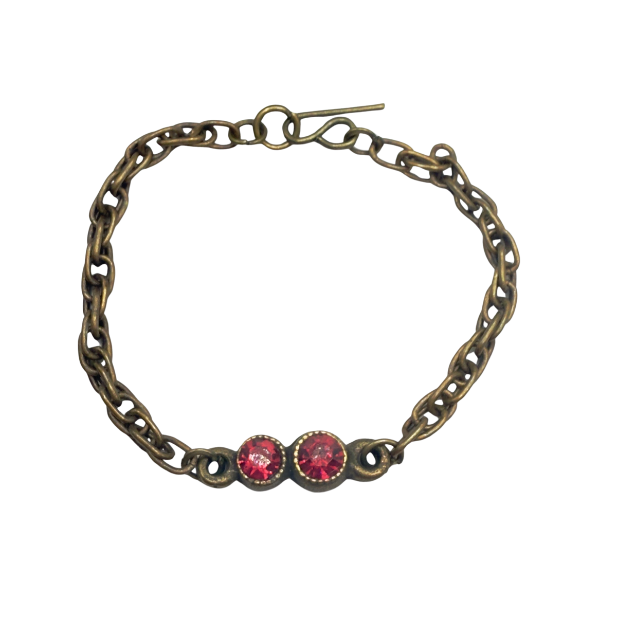 Dark Pink Red Rhinestone Bronze Copper Tone Chain Doll Necklace • Necklace measures 4 inches long • necklace shown on 16 Inch  Madame Alexander - Alex doll