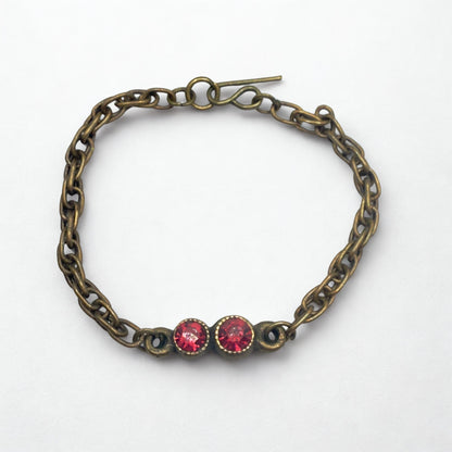 Dark Pink Red Rhinestone Bronze Copper Tone Chain Doll Necklace • Necklace measures 4 inches long • necklace shown on 16 Inch  Madame Alexander - Alex doll