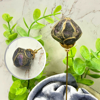 ✨Handmade Vintage-Inspired Hatpin | Stick Pin | Hat Accessory | Sweater & Hijab Pin | Decorative Jewelry Gift for Her ✨

Deep Purple Gold Tone Contour Lines Floral Bud Shape Gold Tone Accents - 6 Inch