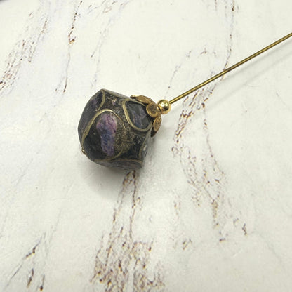 ✨Handmade Vintage-Inspired Hatpin | Stick Pin | Hat Accessory | Sweater & Hijab Pin | Decorative Jewelry Gift for Her ✨

Deep Purple Gold Tone Contour Lines Floral Bud Shape Gold Tone Accents - 6 Inch