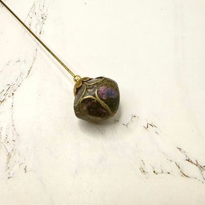 ✨Handmade Vintage-Inspired Hatpin | Stick Pin | Hat Accessory | Sweater & Hijab Pin | Decorative Jewelry Gift for Her ✨

Deep Purple Gold Tone Contour Lines Painted Metal Floral Bud Shape Gold Tone Accents - 6 Inch
