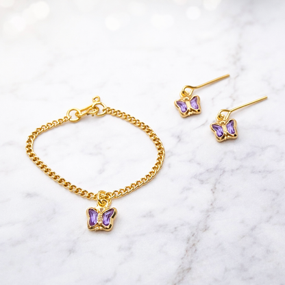 Purple Acrylic Crystal Butterfly Charm Gold Doll Necklace and Earrings for 16 Inch Fashion Dolls