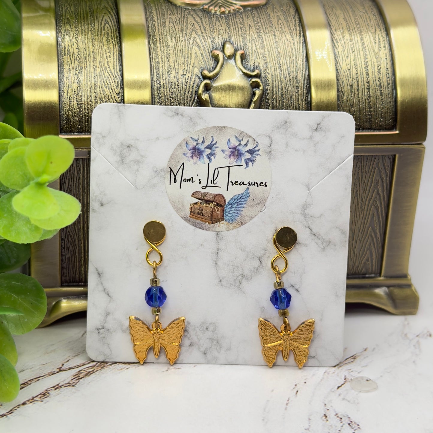 Gold Butterfly Blue Crystal Doll Earring DANGLE ONLY • 18 Inch Fashion Doll Jewelry