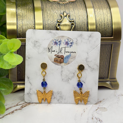 Gold Butterfly Blue Crystal Doll Earring DANGLE ONLY • 18 Inch Fashion Doll Jewelry