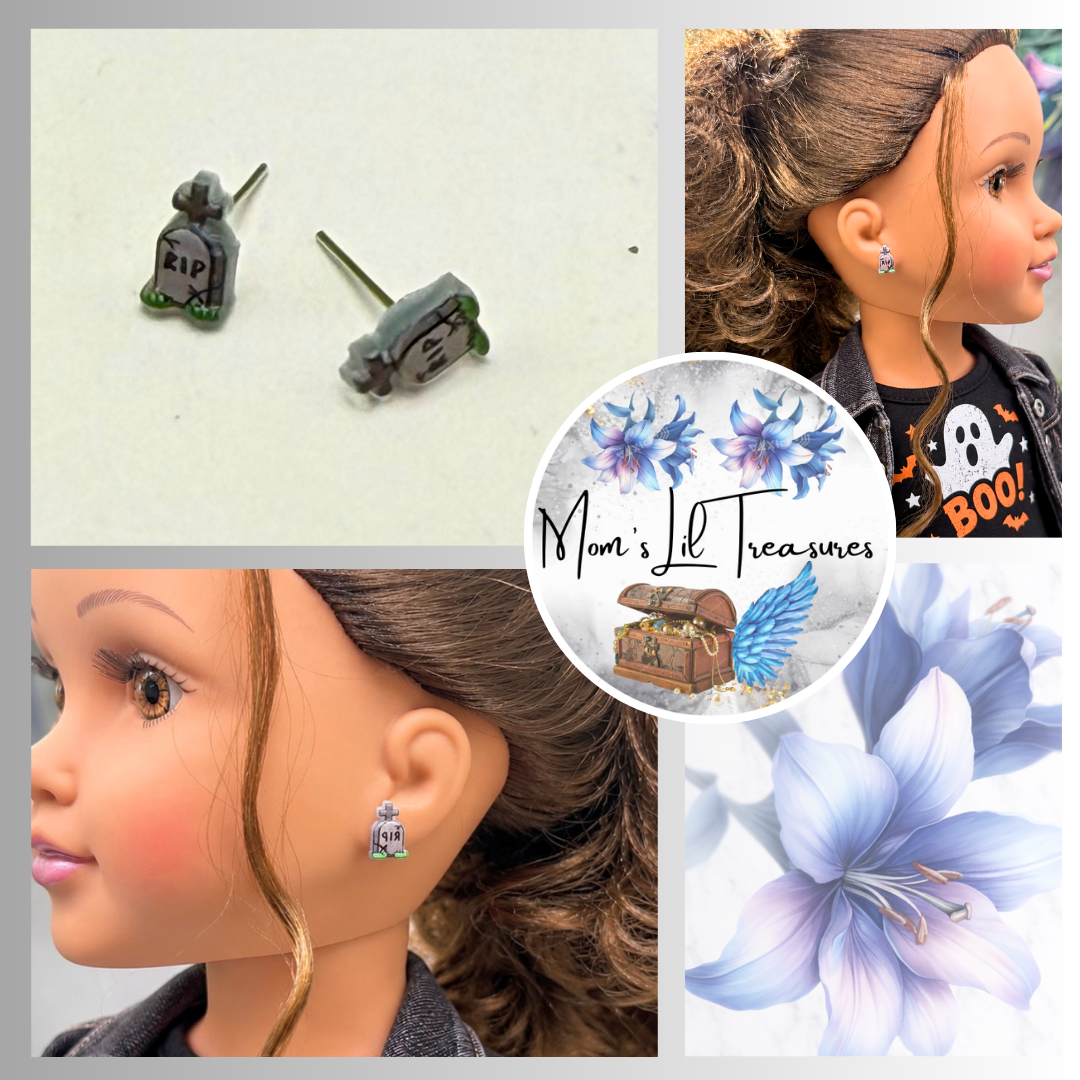 Tombstone RIP Halloween Post Doll Earrings | for 18 Inch Fashion Dolls