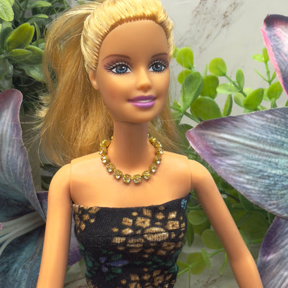 Clear Rhinestone Gold Tone Doll  Necklace • 10-12” 1:6 Fashion Doll Jewelry