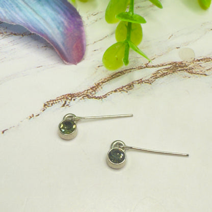 Olive Green Rhinestone Round Silver Dangle Doll Earrings • 14 Inch Fashion Doll Jewelry