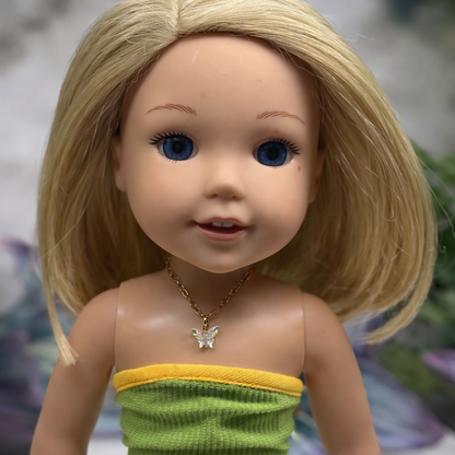 Clear Acrylic Butterfly Charm Gold Chain Doll Necklace for 14 Inch Fashion Dolls