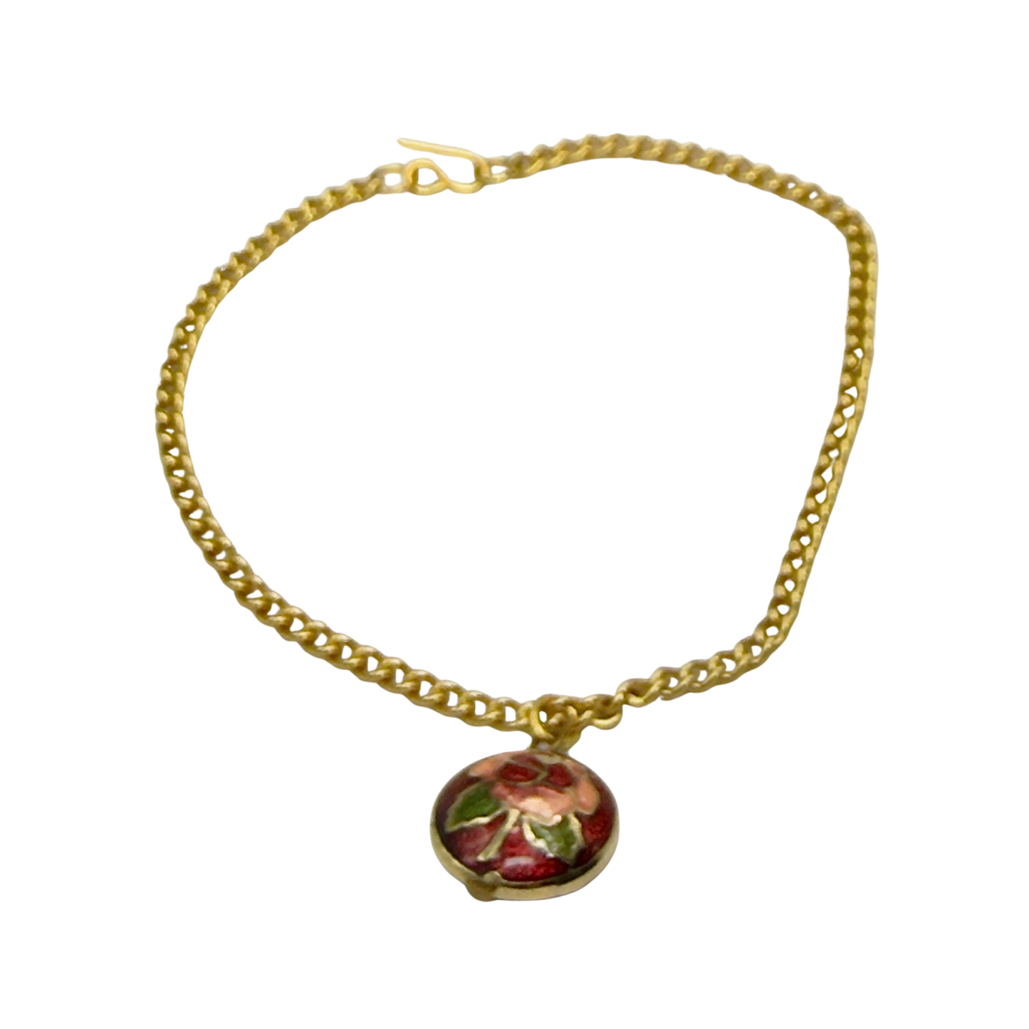 Burgundy Rose Design Round Cloisonné Pendant Doll Necklace • 18 Inch Fashion Doll Jewelry