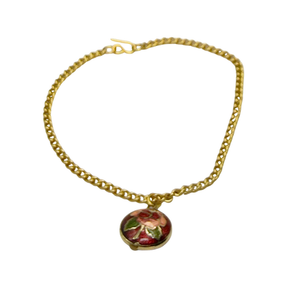 Burgundy Rose Design Round Cloisonné Pendant Doll Necklace • 18 Inch Fashion Doll Jewelry