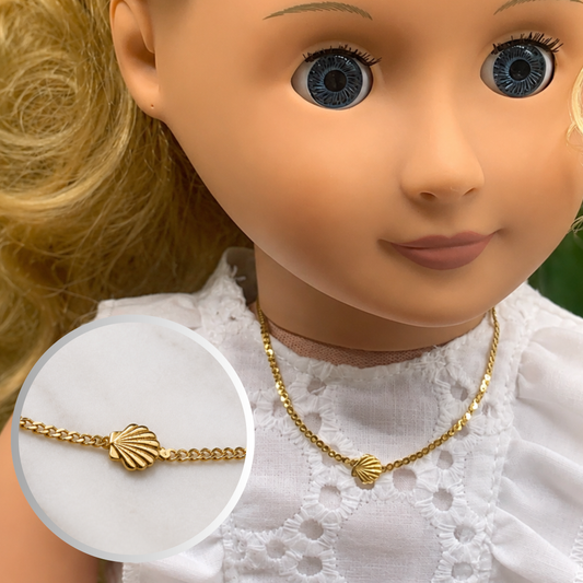 Shell Charm Doll Necklace Gold Tone Chain • 18 inch Fashion Doll Jewelry