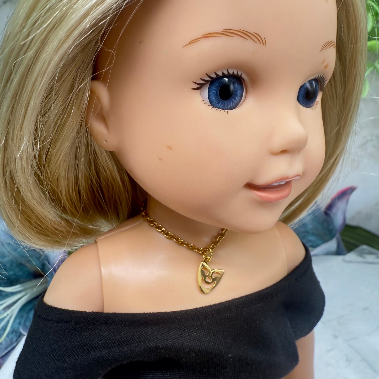 Comedy Face Mask Gold Charm Doll Necklace • 14 Inch Fashion Doll Jewelry