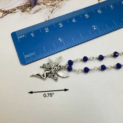 Silver-Tone Fairy Pendant Blue Glass Crystal Beaded Doll Necklace • 18 Inch Fashion Doll Jewelry