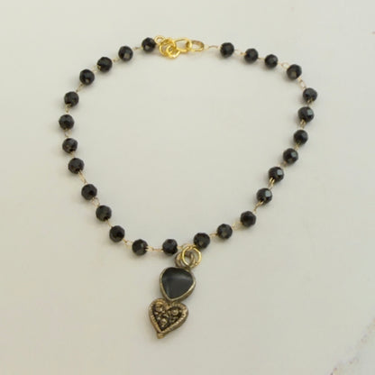 Black Crystal Beaded Double Heart Charm Doll Necklace • 18 Inch Fashion Doll Jewelry
