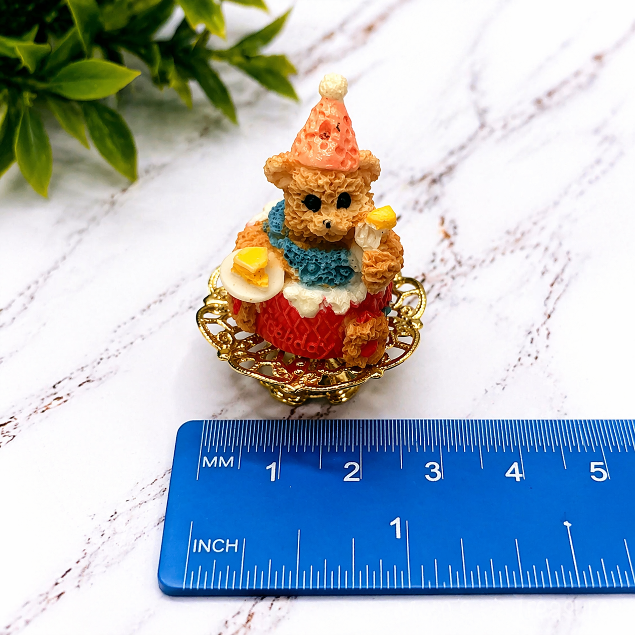 Dollhouse Miniatures • Teddy Bear Birthday Cake On Pedestal Platter