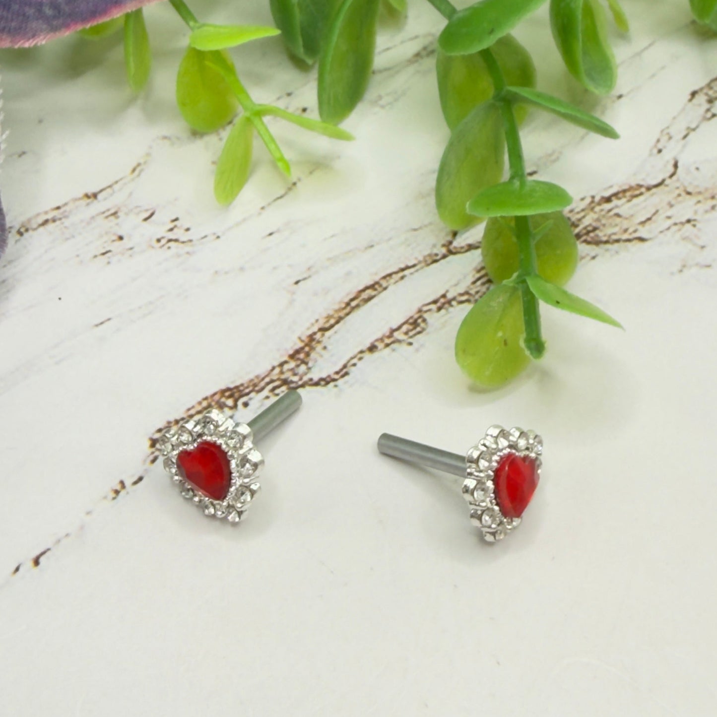 Red Rhinestone Heart Silver Post Doll Earrings • 2mm Post for 18 Inch Fashion Doll