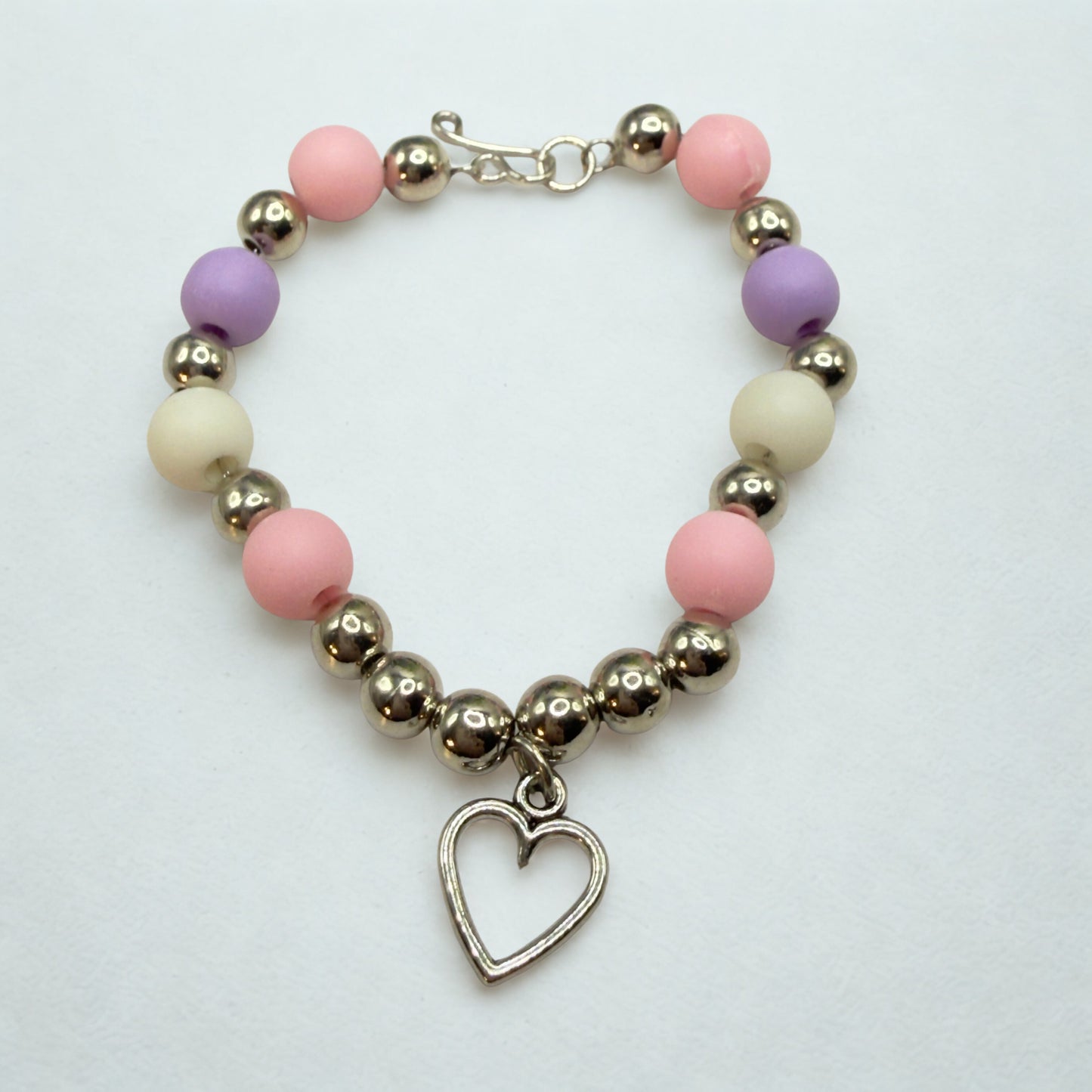 Pink Purple Silver Beaded Heart Charm Doll Necklace • 18 Inch Fashion Doll Jewelry