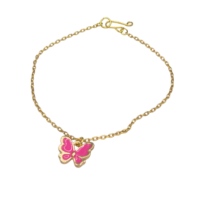 Pink Enamel Butterfly Charm Gold Doll Necklace • 18 Inch Fashion Doll Jewelry