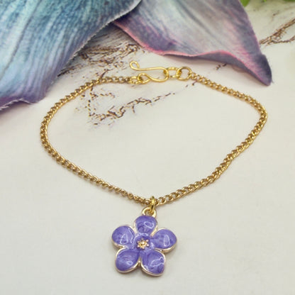 Purple Flower Charm Gold Chain Doll Necklace • 18 Inch Fashion Doll Jewelry