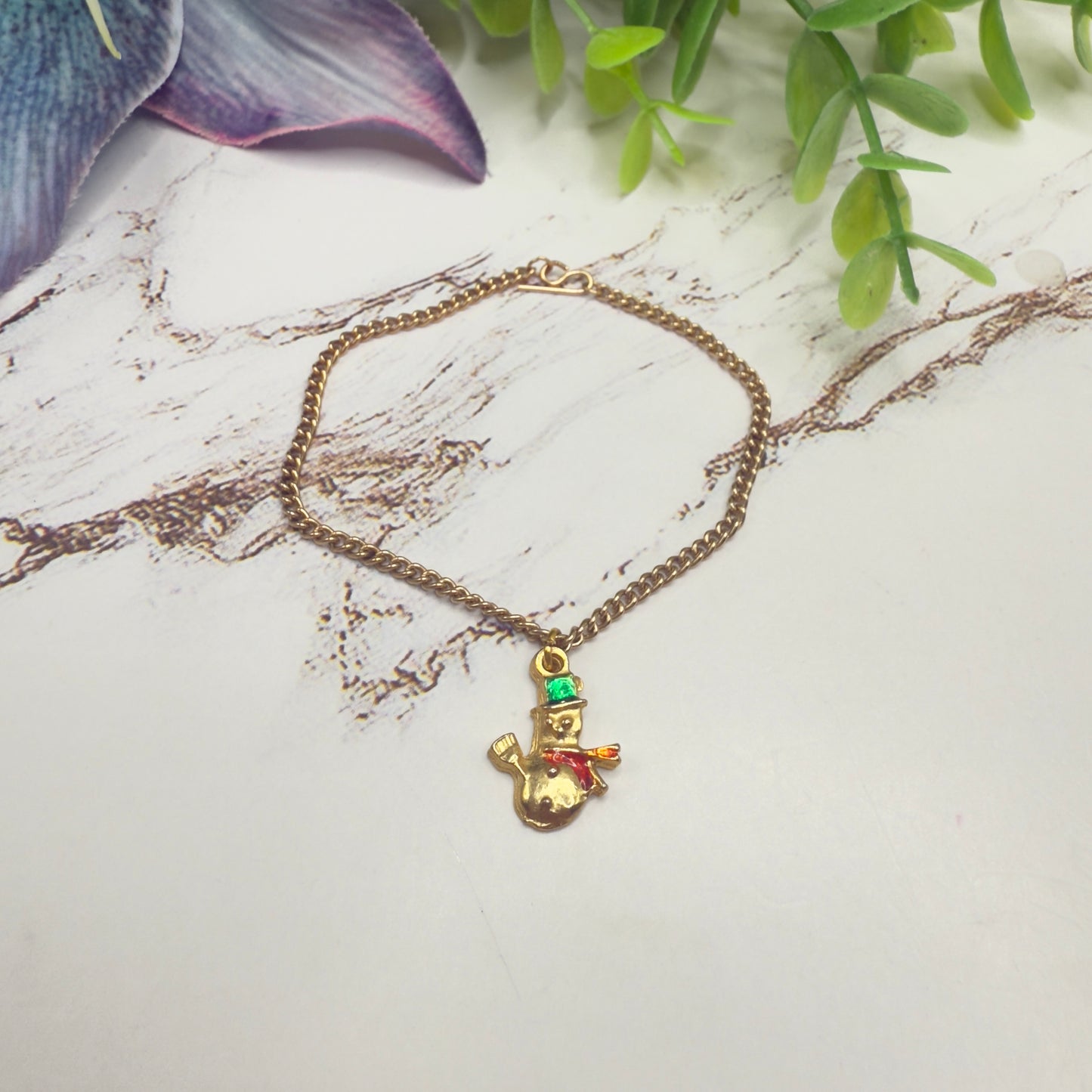 Christmas Snowman Gold Charm Doll Necklace • 18 Inch Fashion Doll Jewelry