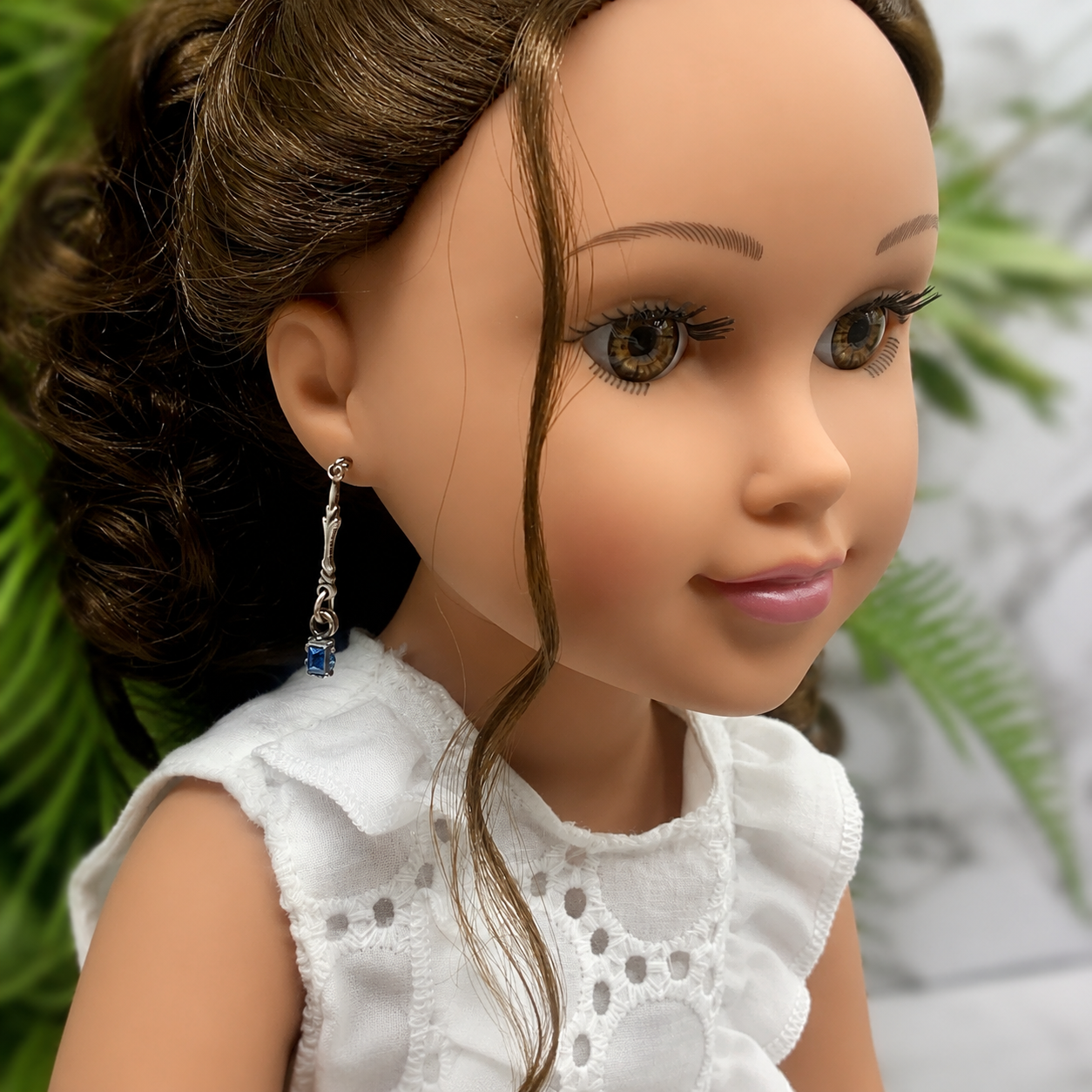 Blue Rhinestone Silver Dangle Doll Earrings • 18 Inch Fashion Doll Jewelry
