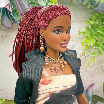 Bronze Copper Beaded Collar Style Necklace & Earrings Set  • 10-12 Inch Fashion Doll Jewelry 1:6