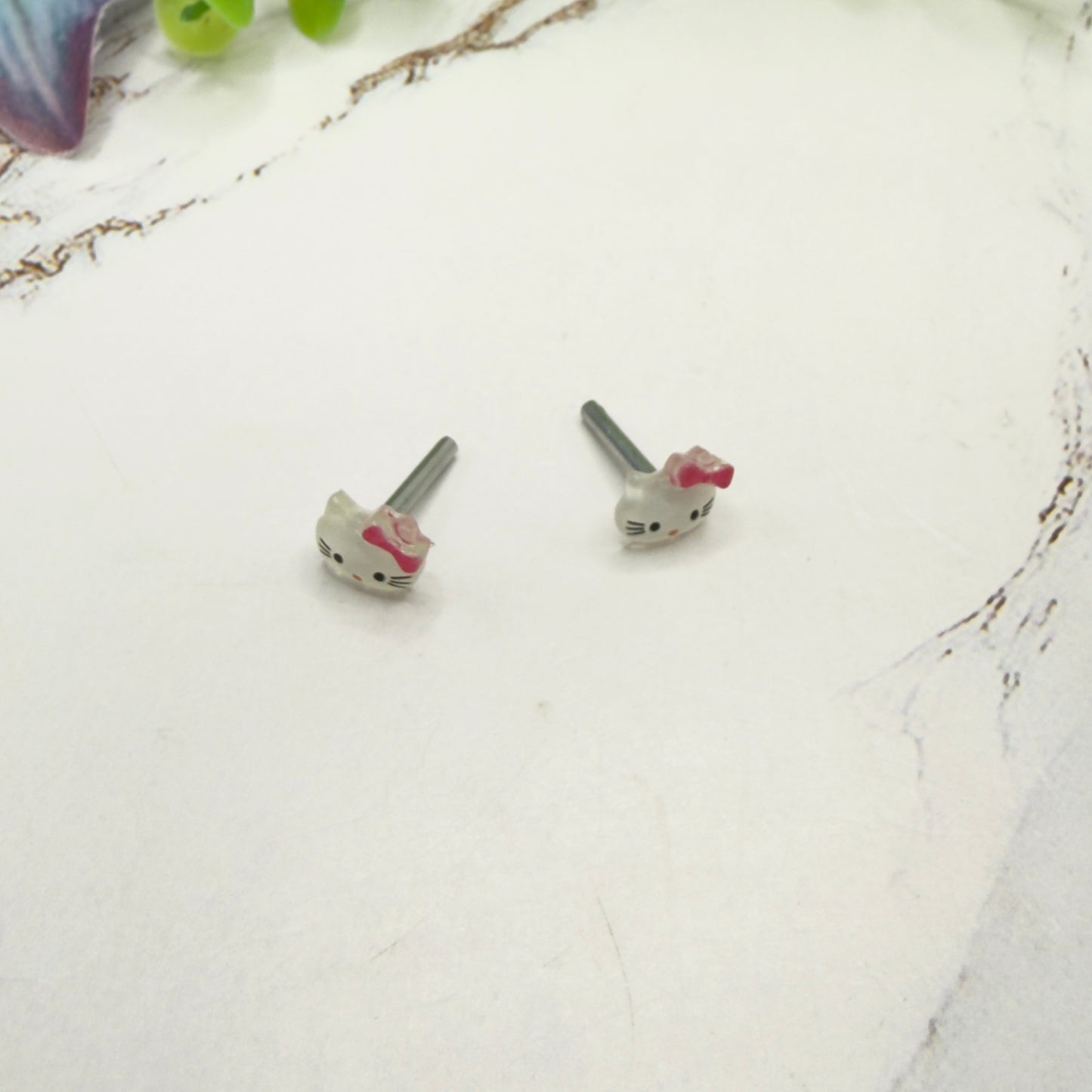 Hello Cat Kitty Pink Bow Post Doll Earrings • 2mm Post for 18 Inch Fashion Doll