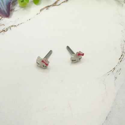Hello Cat Kitty Pink Bow Post Doll Earrings • 2mm Post for 18 Inch Fashion Doll