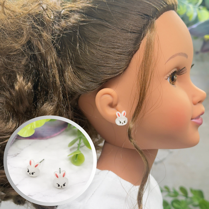 White Easter Bunny Post Doll Earrings • 18 Inch Fashion Doll Jewelry