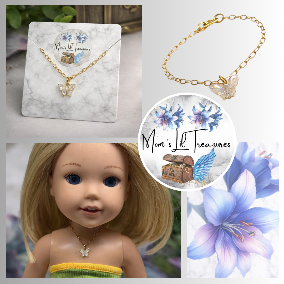 Clear Acrylic Butterfly Charm Gold Chain Doll Necklace for 14 Inch Fashion Dolls