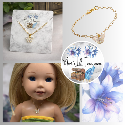 Clear Acrylic Butterfly Charm Gold Chain Doll Necklace for 14 Inch Fashion Dolls