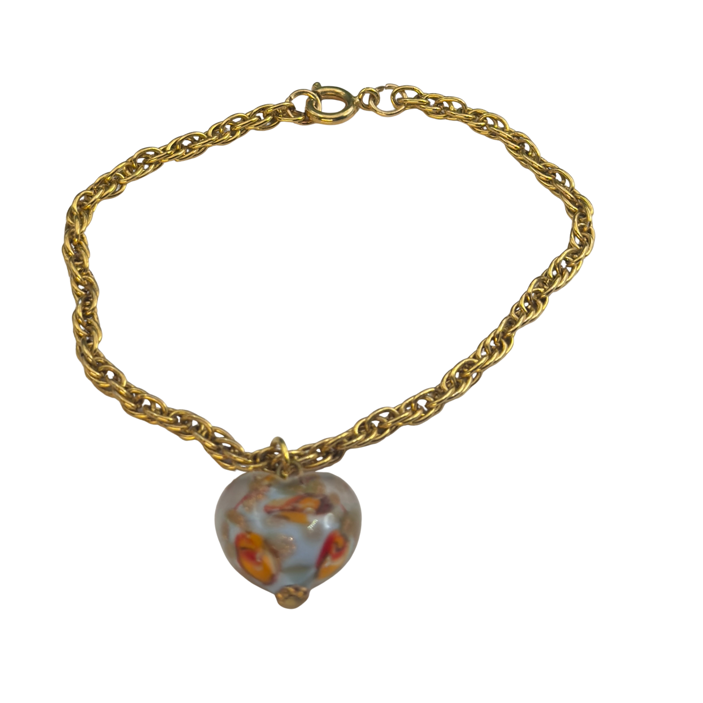 Orange Blue White Swirl Glass Heart Pendant Gold Chain Doll Necklace • 18 Inch Fashion Doll Jewelry