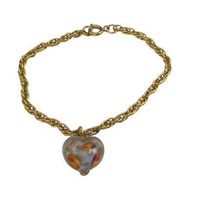 Orange Blue White Swirl Glass Heart Pendant Gold Chain Doll Necklace • 18 Inch Fashion Doll Jewelry