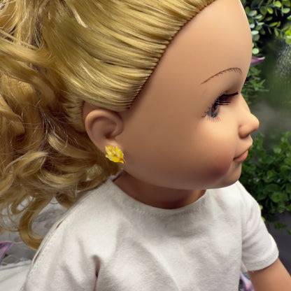 Yellow Fall Autumn Leaves Leaf Post Doll Earrings • 18 Inch Fashion Doll Jewelry