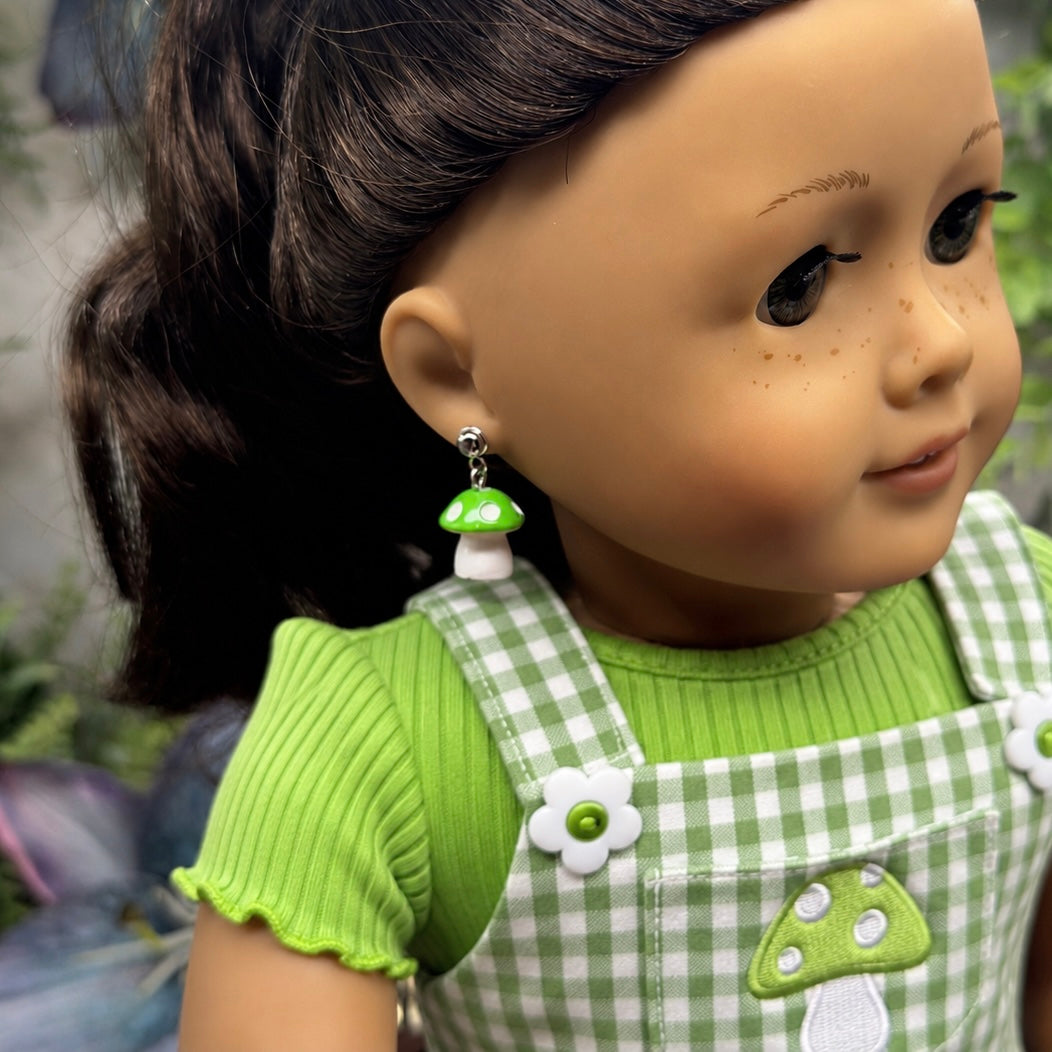 Green White Mushroom  Doll Earring DANGLE ONLY • 18” Fashion Doll Jewelry
