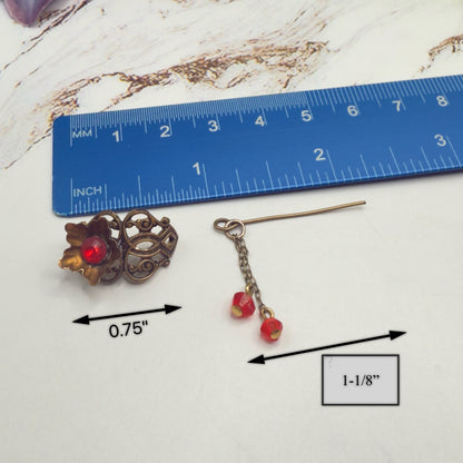 Red Rhinestone Crystal Dangles Bronze Brass Tone Metal Filigree Flower Design Doll Hair Stick • 14-18” Fashion Dolls • Doll Hair Accessories da