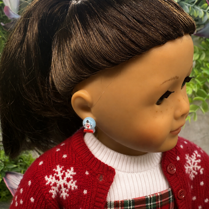 Light Blue Snow Globe Snowman Christmas  Post Doll Earrings • 2mm Post for 18 Inch Fashion Doll