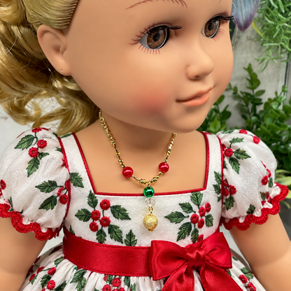 Red Green Christmas Pearl Bead Gold Chain Doll Necklace • 18 Inch Fashion Doll Jewelry