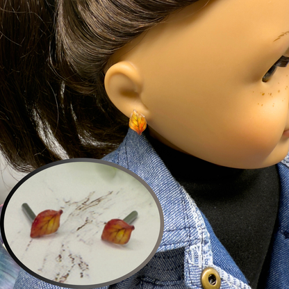 Autumn Fall Leaf Post Doll Earrings • 2mm Post fit 18 Inch Fashion Doll