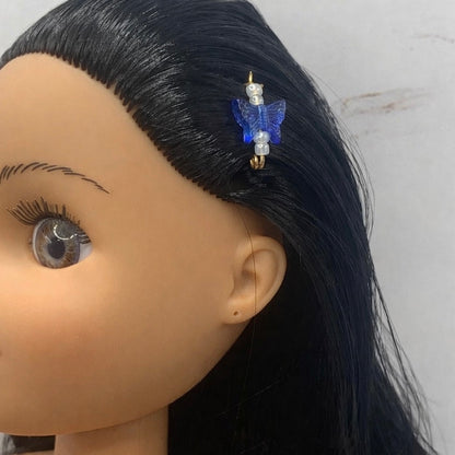 Blue Butterfly Doll Barrettes for 14” Doll • Hair Accessories