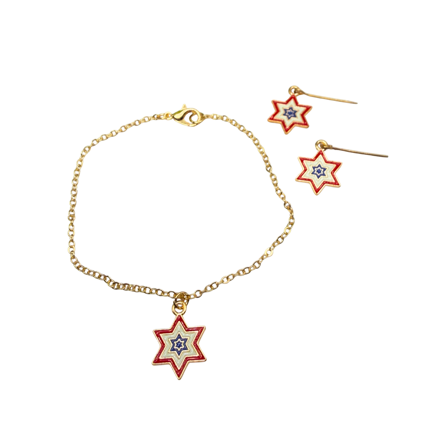 Red White Blue Star Charm Doll Necklace & Earrings Set for 18 Inch Fashion Doll