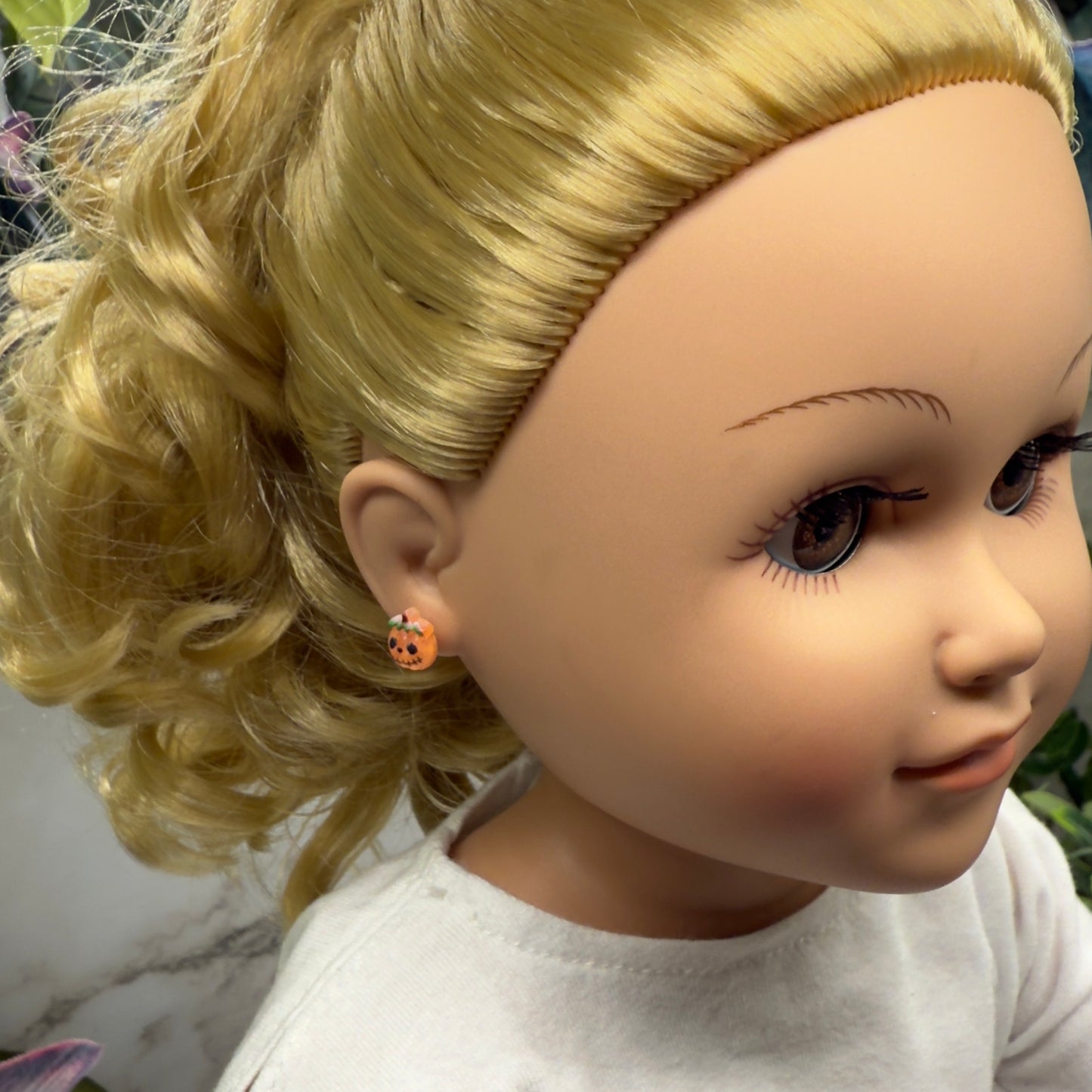 Pumpkin Halloween Silicone Plastic Post Doll Earrings • 18 Inch Fashion Doll Jewelry