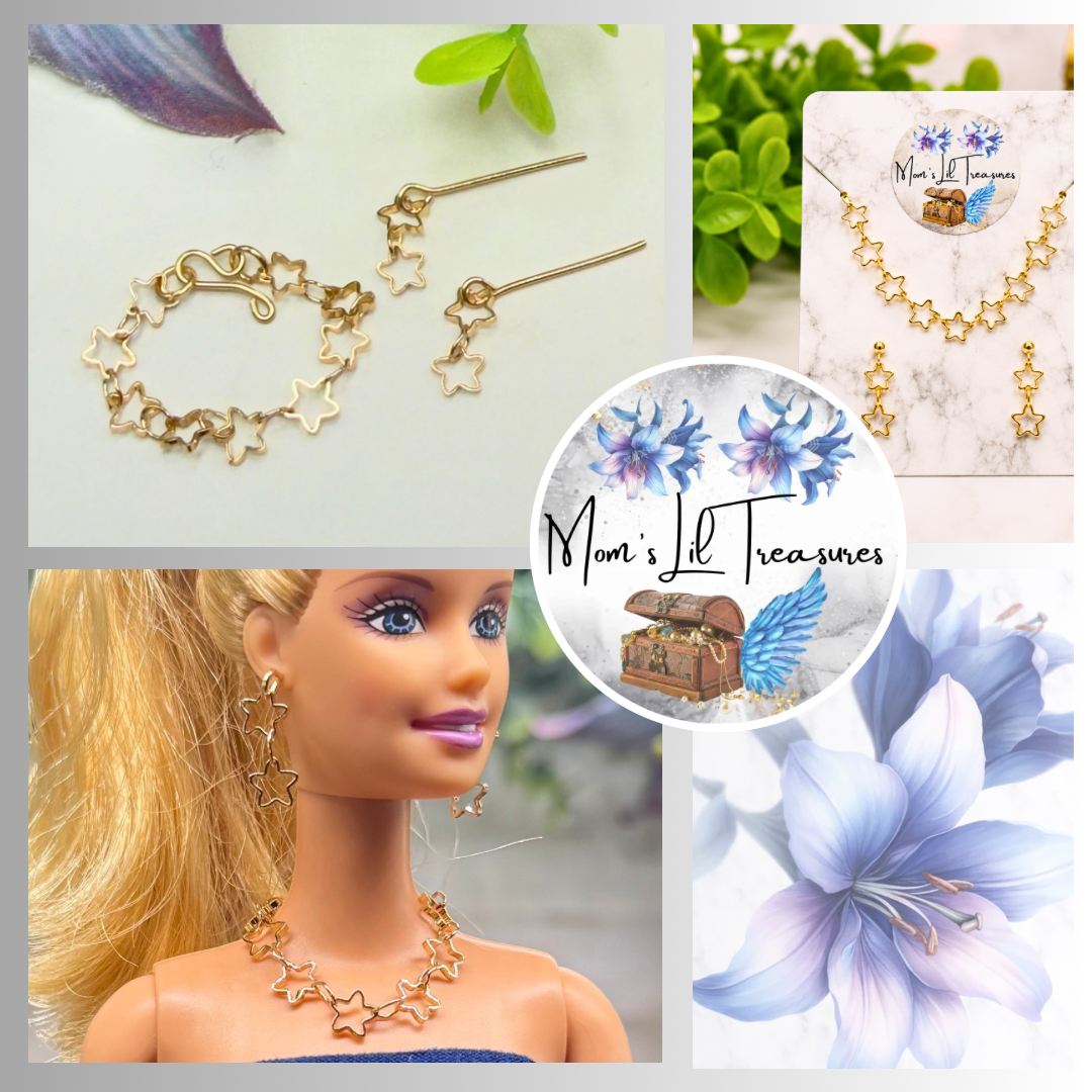 Open Work Gold Star Chain Doll Necklace & Earrings Set for 10-12 Inch 1:6 Fashion Doll