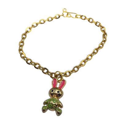 Bunny Pink & Green Enamel Detail Charm Doll Necklace Easter • 18 Inch Fashion Doll Jewelry