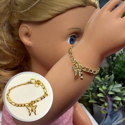 Butterfly Charm Gold Chain Doll Bracelet • 18 Inch Fashion Doll Jewelry