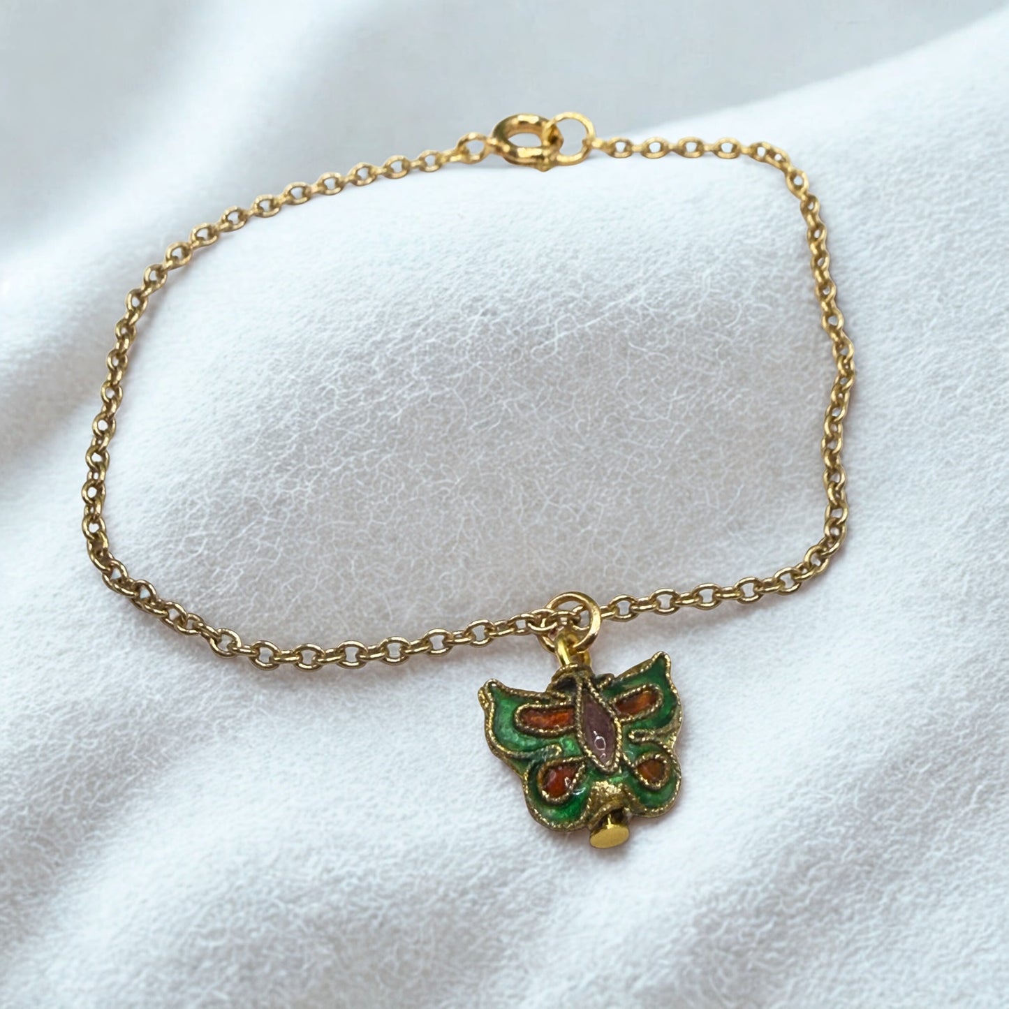 Green Multi Color Enamel Detail Butterfly Charm Gold Doll Necklace • 18 Inch Fashion Doll Jewelry
