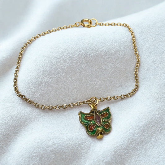 Green Multi Color Enamel Detail Butterfly Charm Gold Doll Necklace • 18 Inch Fashion Doll Jewelry