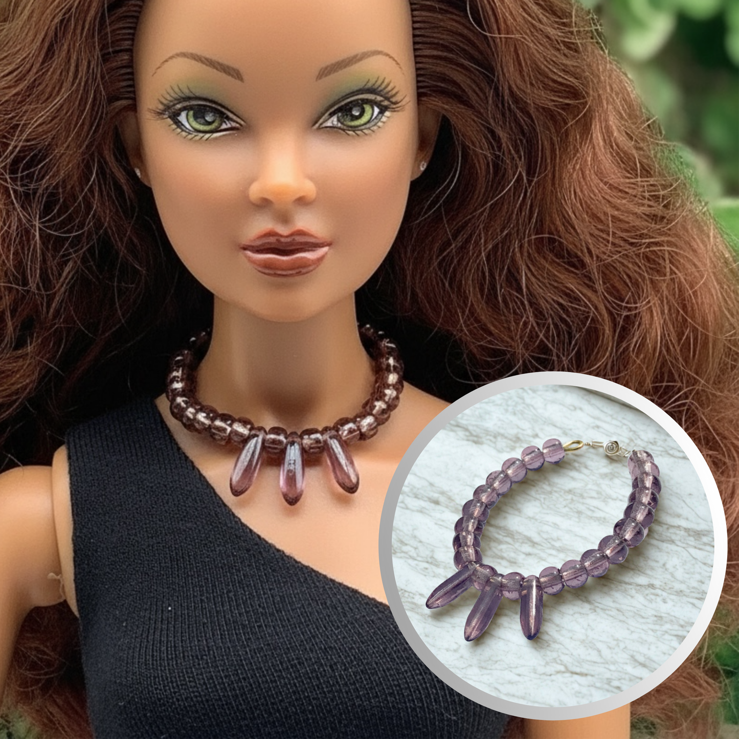 Purple Glass Wire Choker Doll Necklace • 16” Fashion Doll Jewelry